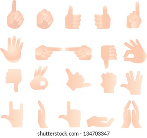 Human Hand collection, different hands, gestures, signals and signs. Vector icon set
