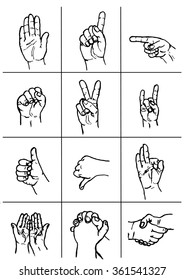 Human Hand collection different hands, gestures, signals and signs Vector