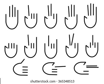 Human Hand collection, different hands, gestures, signals and signs. Vector icon set