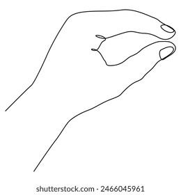 Human hand continuous line art drawing. Arm linear holding gesture. Vector illustration isolated on white.