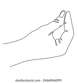 Human hand continuous line art drawing. Arm linear holding gesture. Vector illustration isolated on white.