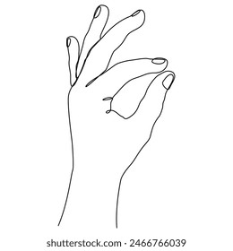 Dibujo de arte de línea continua de mano humana. Gesto de sujeción lineal del brazo. Ilustración vectorial aislada en blanco.