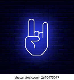 Human hand in cool pose neon icon. Heavy metal concert. Rock music festival. Fight and power. Vector stock illustration