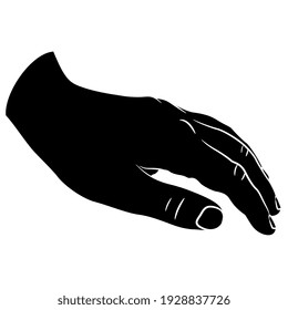 Human hand in covering protecting gesture. Black and white silhouette.