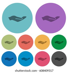 Human hand darker flat icons on color round background