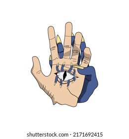 Human Hand with Demon Eye and Demon Hand. Designs for T-shirts, Tattoos, Stickers, Gaming Logos or Posters