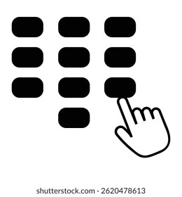 Human hand is dialing the number on a keypad, dial keypad icon vector. Dial icon vector illustration. ATM dial, call dial and more vector icon. 