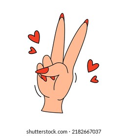Human hand doing the Victory sign. Isolated vector illustration.