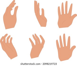 Human hand drawing with 6 different poses and position