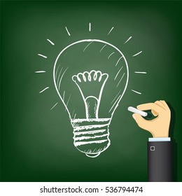 Human hand drawing a chalk a light bulb. Stock vector illustration.