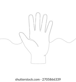 Human hand drawing. Five fingers symbol. Open palm gesture. Vector line art.