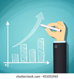 Human hand drawn growth chart. Success in business. Stock Vector cartoon illustration