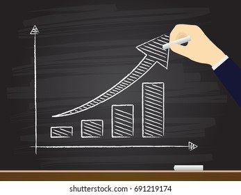 Human hand drawn growth chart on chalkboard. Vector illustration.