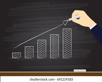 Human hand drawn growth chart on chalkboard. Vector illustration.