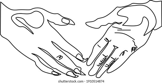 Human Hand Drawn Line Art Illustration With Devil's Hand.