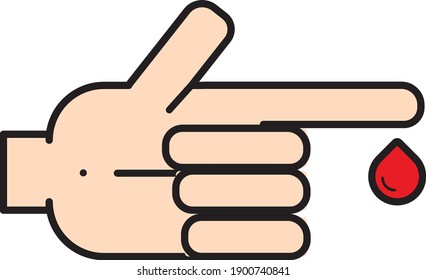 Human hand with a drop of red blood from the finger. Blood transfusion. Blood test. Blood donor. Medical icon illustration vector.