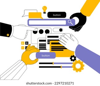 A human hand are engaged in mobile prototyping. A metaphor on the topic of mobile app development.