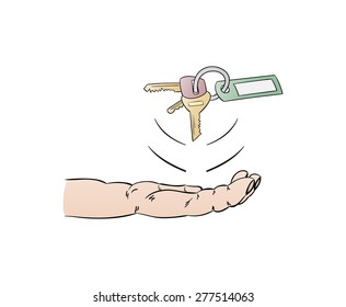 human hand and falling keys, cartoon, isolated