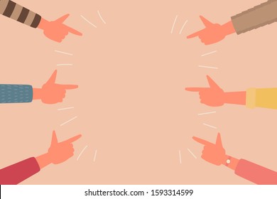 human hand finger arrow sign teamwork together concept, flat vector illustration