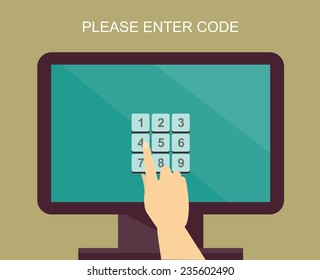 human hand finger dials an access code on the screen concept