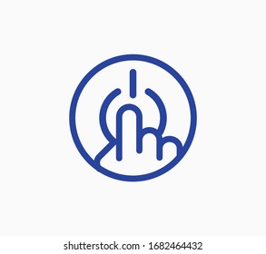 Interruptor de la señal táctil del dedo de la mano humana en marcha. Plantilla de logotipo circular. 