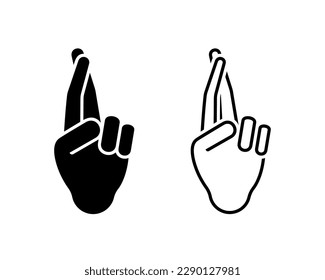 Human hand fingers crossed gesture icon vector illustration. Promise lies sign symbol silhouette pictogram