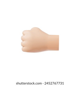 Human hand fist gesture from the fingers 3D vector illustration. Friendly fist bump, greeting. Clenched arm fight or protest symbol. Strength emoji icon isolated on white background.