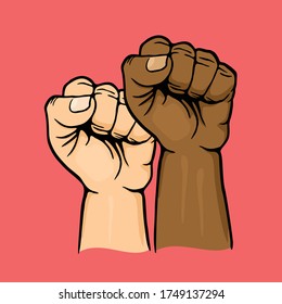 Human hand. Fist raised up. Protest art.