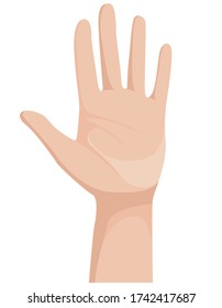 Human hand with five raised up finger. Wrist in cartoon style.