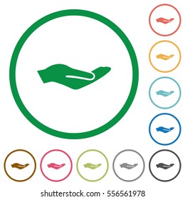 Human hand flat color icons in round outlines on white background