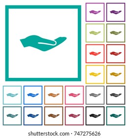 Human hand flat color icons with quadrant frames on white background