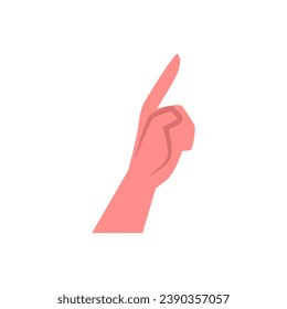 Human hand with forefinger flat style, vector illustration isolated on white background. Decorative design element, pointing gesture, simple single object