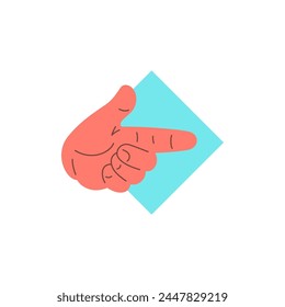 Human hand forefinger pointing index finger direction pointer icon vector flat illustration. Cartoon male arm showing gesture body language communication attention information choice recommendation