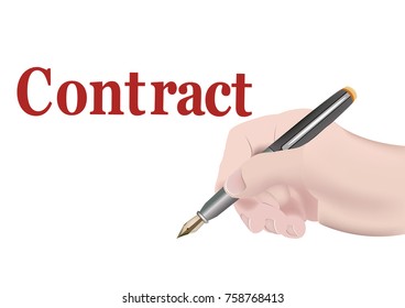 human hand with fountain pen stipulates a contract