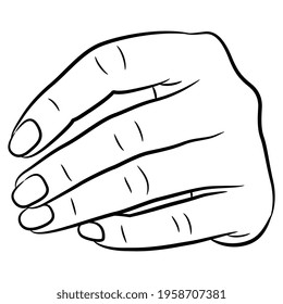 
Human hand. Front view. Black and white linear silhouette. Cartoon style.