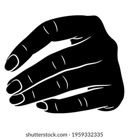 Human hand. Front view. Black and white silhouette.