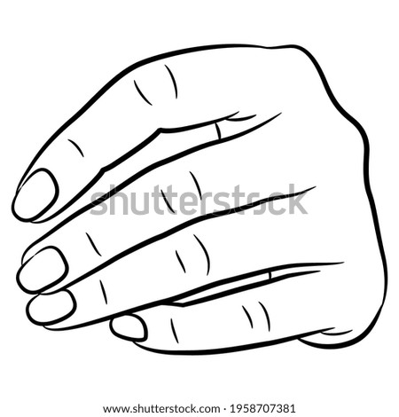 
Human hand. Front view. Black and white linear silhouette. Cartoon style.
