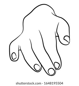 Human hand. Front view. Isolated vector illustration. Black and white linear silhouette.