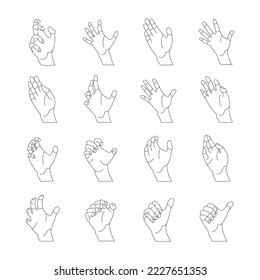 Human hand gestures set, minimal line art illustrations, ok, thumb up and pointing finger
