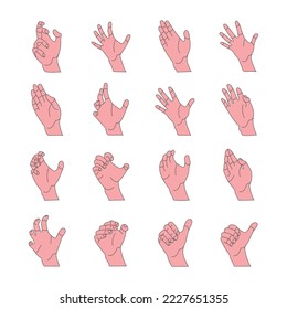 Human hand gestures set, minimal line art illustrations, ok, thumb up and pointing finger