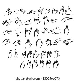 human hand gestures set vector illustration sketch doodle hand drawn with black lines isolated on white background