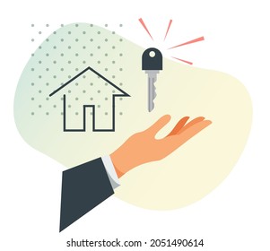 Mano humana obtener la clave de la casa - Ilustración de acciones como archivo EPS 10