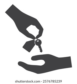 human hand give keys to other hand take key with banner icon