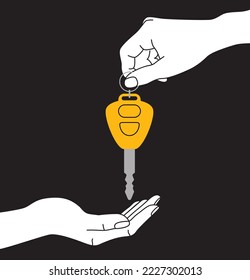 La mano humana da las llaves. Coche en venta, alquiler. Comprar o vender un coche