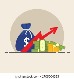 Human hand gives money bag to another person payment banking poster vector illustration
