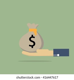 Human hand gives money bag ,vector illustration