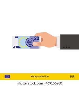 Human hand gives money vector illustration. Euro banknote.