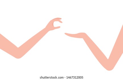 La mano humana da y toma. Compartir, ofrecer, proporcionar, demostrar y estar interesado, curiosidad, elegir, apropiado, tomar. Aislado sobre fondo blanco. Ilustración del vector