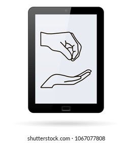 human hand giving something to other hand.  Line vector icon. flat design style.