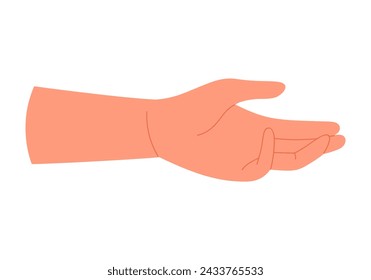 Human hand in giving or taking gesture, support and help emblem vector illustration